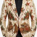 Men Christmas Artistic Reindeer White Blazer