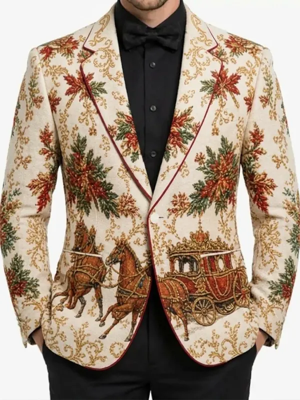 Men Christmas Artistic Reindeer White Blazer