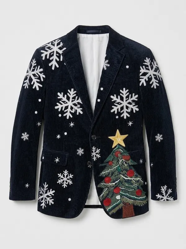 Men Christmas Corduroy Black Party Blazer