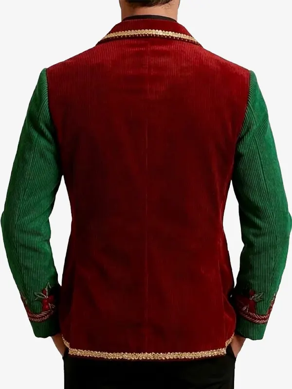 Christmas Printed Corduroy Blazer Back