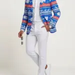 Men Christmas Nordic Blue Blazer