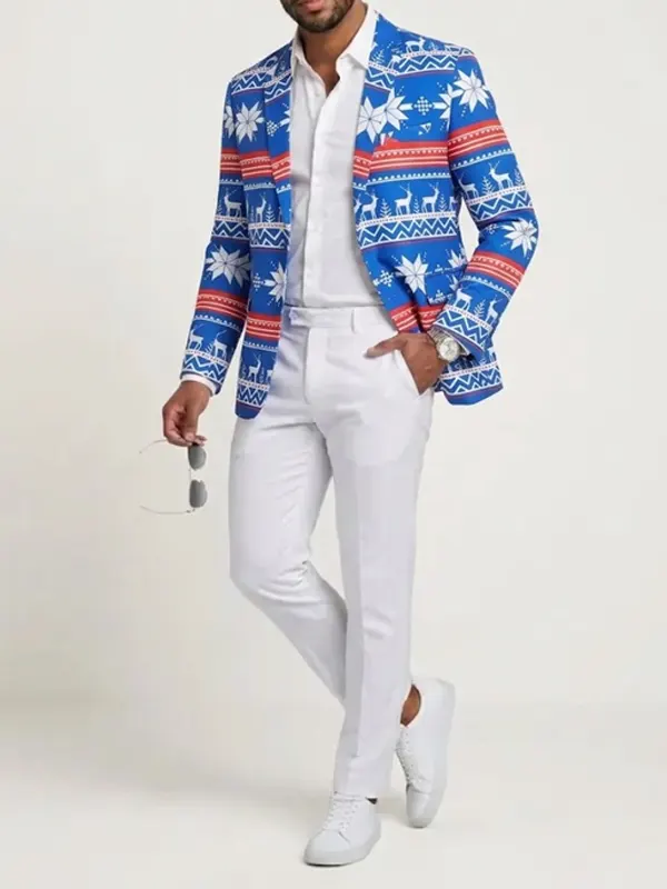 Men Christmas Nordic Blue Blazer