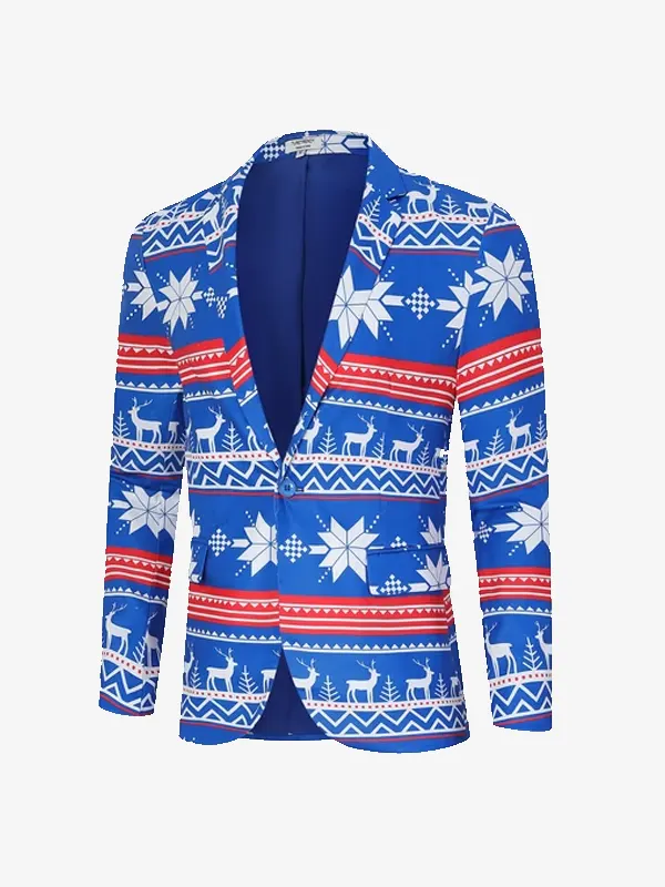 Men Christmas Nordic Front Blue Blazer
