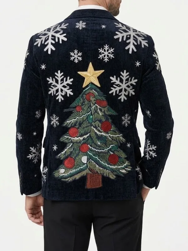 Men Christmas Corduroy Black Party Blazer Back
