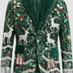 Men Christmas Reindeer Print Blazer
