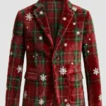 Men Christmas Snowflake Plaid Corduroy Blazer