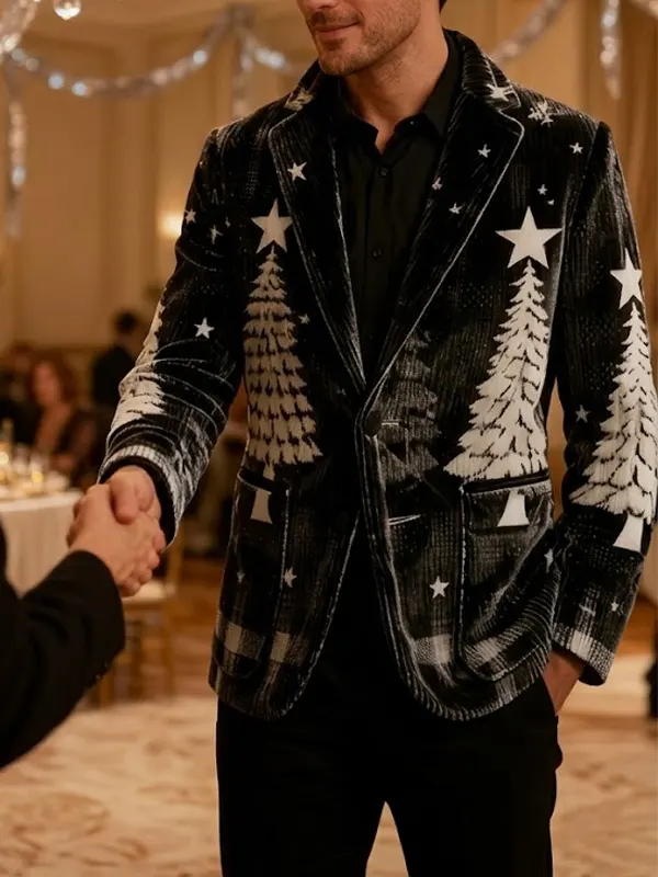 Mens Christmas Snowflake Tree Blazer