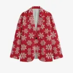 Men Christmas Snowflakes Pattern Print Red Blazer