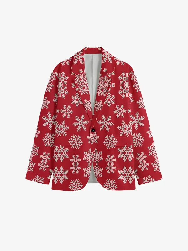 Men Christmas Snowflakes Pattern Print Red Blazer