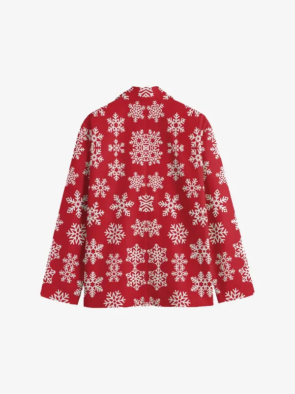 Men Christmas Snowflakes Pattern Print Red Blazer Back