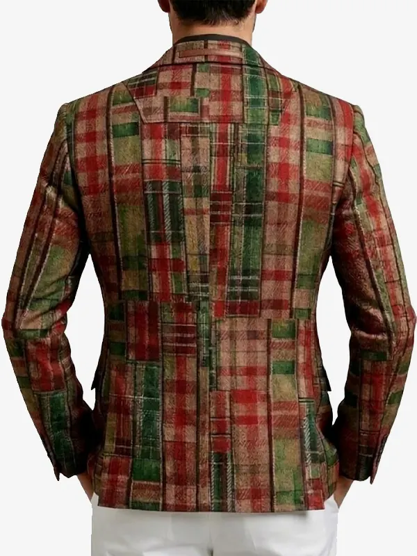 Men Christmas Stamzod Plaid Red Check Blazer Back