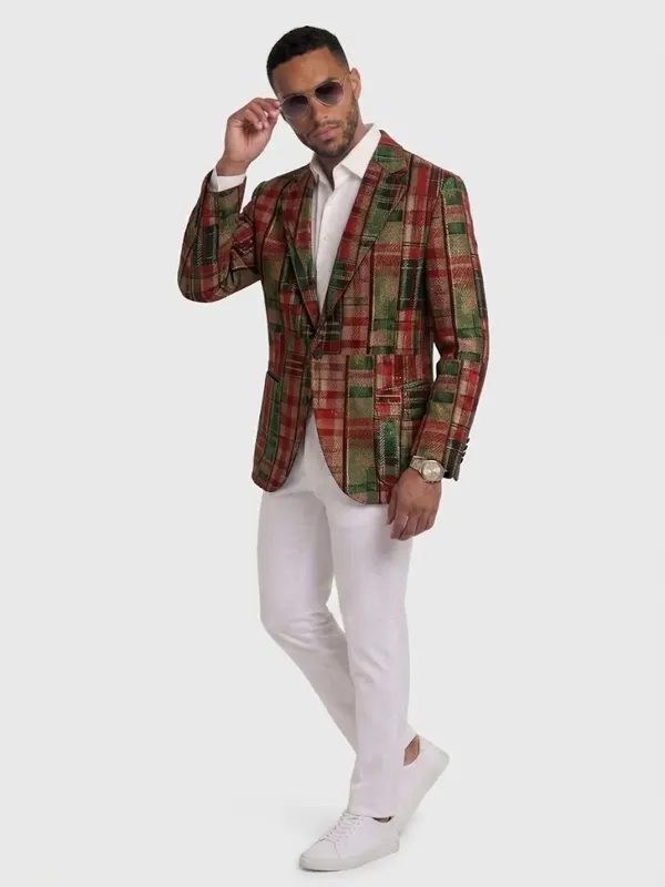 Mens Christmas Stamzod Plaid Red Check Blazer