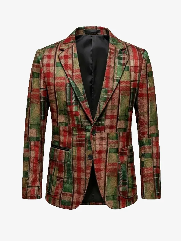 Men Christmas Stamzod Plaid Red Check Blazer
