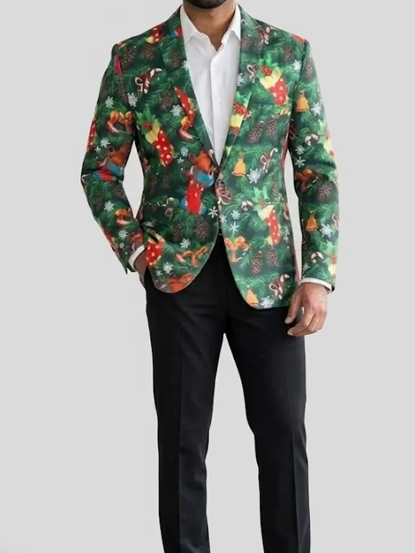 Men Christmas Vanquishe Green Blazer