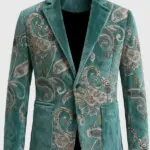 Men Festive Corduroy Light Blue Blazer