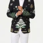 Mens Festive Tree Snowflake Print Blazer