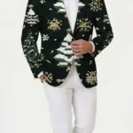 Festive Tree Snowflake Print Blazer