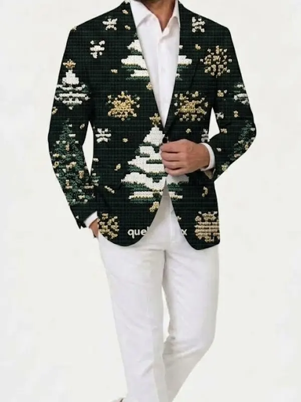 Festive Tree Snowflake Print Blazer