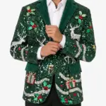 Mens Christmas Reindeer Print Blazer