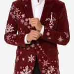 Maroon Christmas Reindeer Print Red Blazer