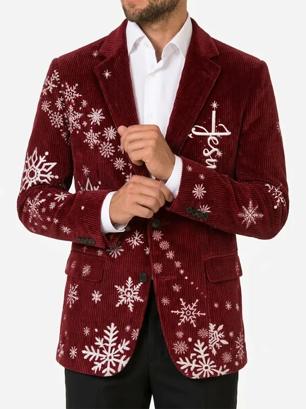 Maroon Christmas Reindeer Print Red Blazer