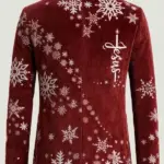 Men Maroon Christmas Reindeer Print Red Blazer Back
