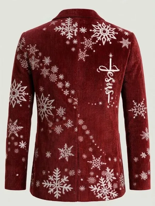 Men Maroon Christmas Reindeer Print Red Blazer Back
