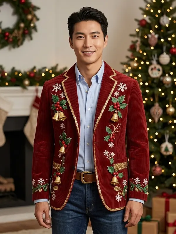 Holly Bells Corduroy Christmas Blazer
