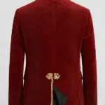 Men Holly Bells Corduroy Christmas Red Blazer Back