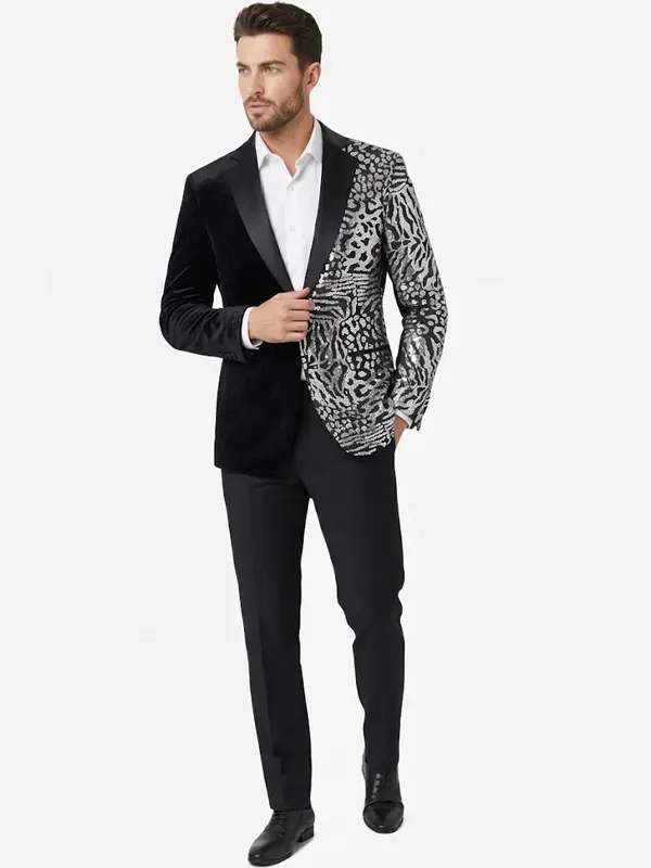 Men Leopard Sequins Blazer