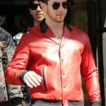 Nick Jonas Red leather Jacket