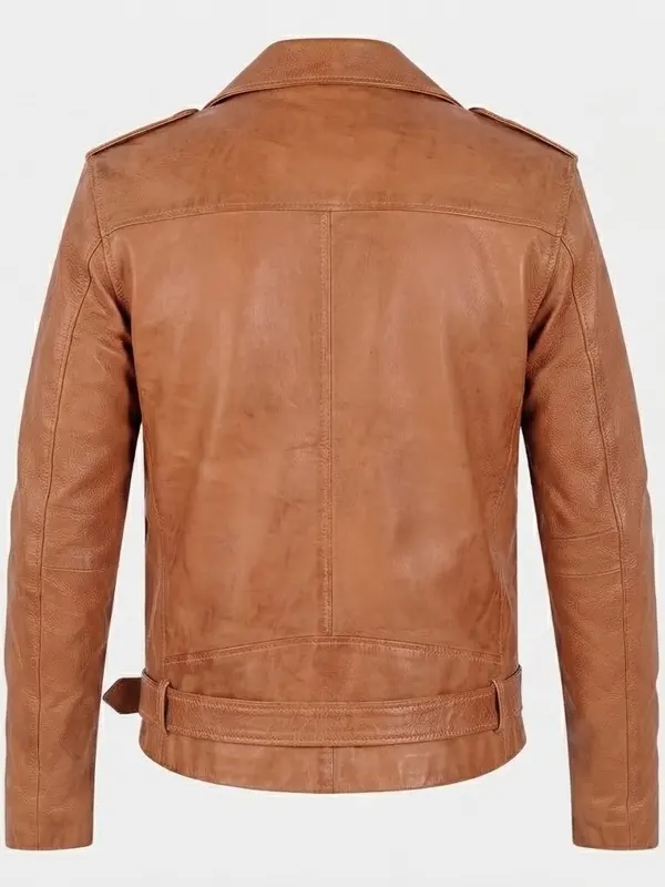 Men Outlaw Spirit Biker Light brwon Jacket Back