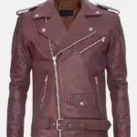 Men Outlaw Spirit Biker Burgundy Jacket