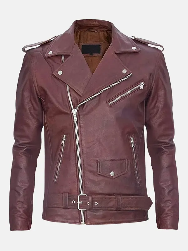 Men Outlaw Spirit Biker Burgundy Jacket