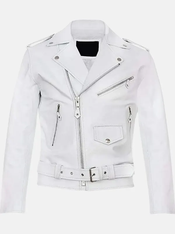 Men Outlaw Spirit Biker White Jacket