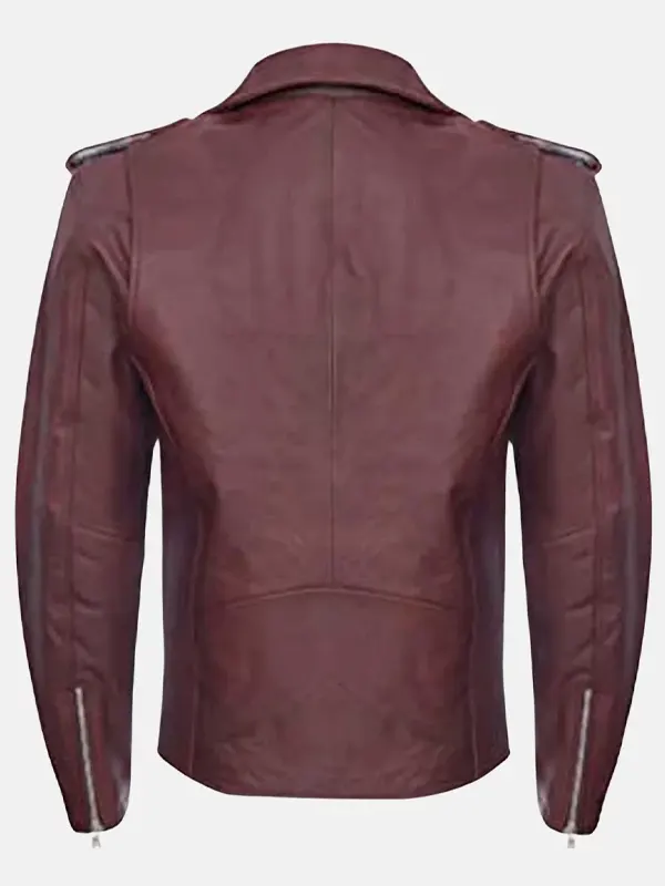 Men Outlaw Spirit Biker Burgundy Jacket Back