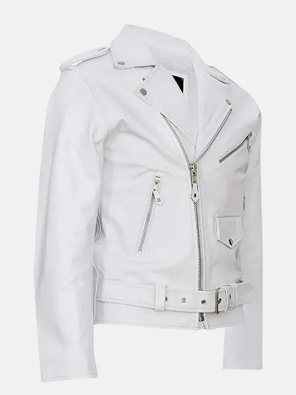 Men Outlaw Spirit Biker White Jacket Back