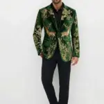 Men Printed Corduroy Green Party Blazer