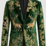 Men Corduroy Green Party Blazer