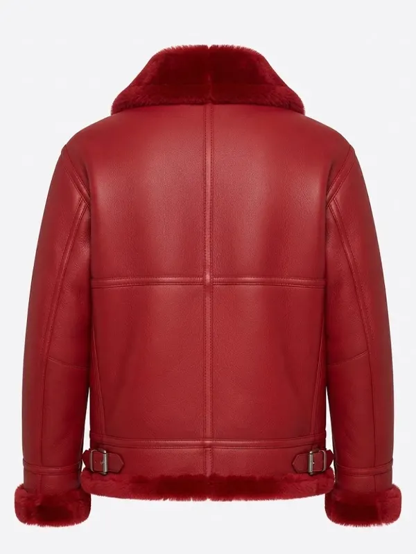 Men Red Fur Christmas Aviator Jacket Back