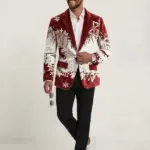 Reindeer Sleigh Snowflake Print Blazer