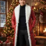 Men Red Santa Christmas Leather Coat