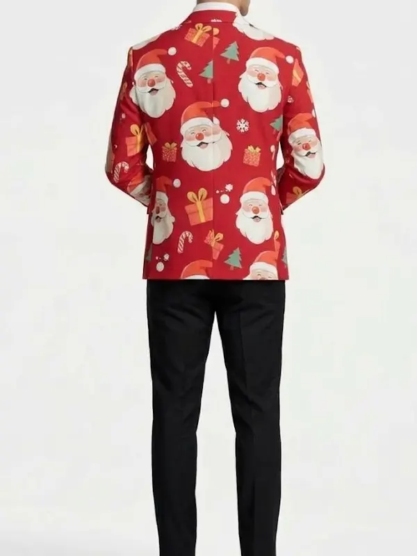 Men Santa Gift Box Print red Blazer