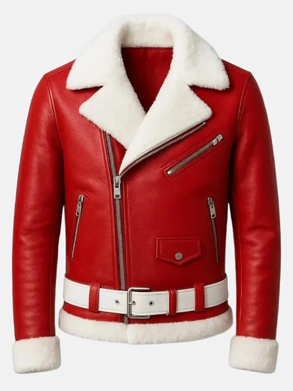Men Santa Christmas Red Moto Jacket