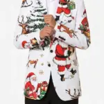 Mens White Santa Reindeer Back Blazer