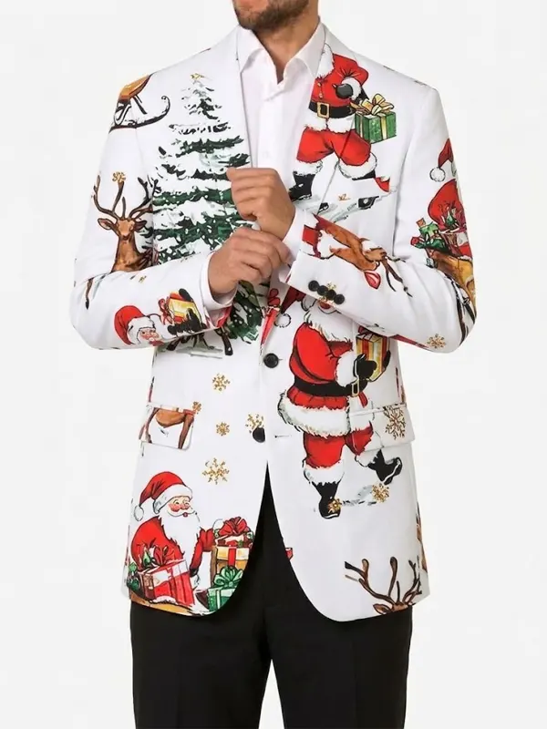 Mens White Santa Reindeer Back Blazer