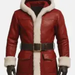 Men Santa Shearling Dark Red Jacket