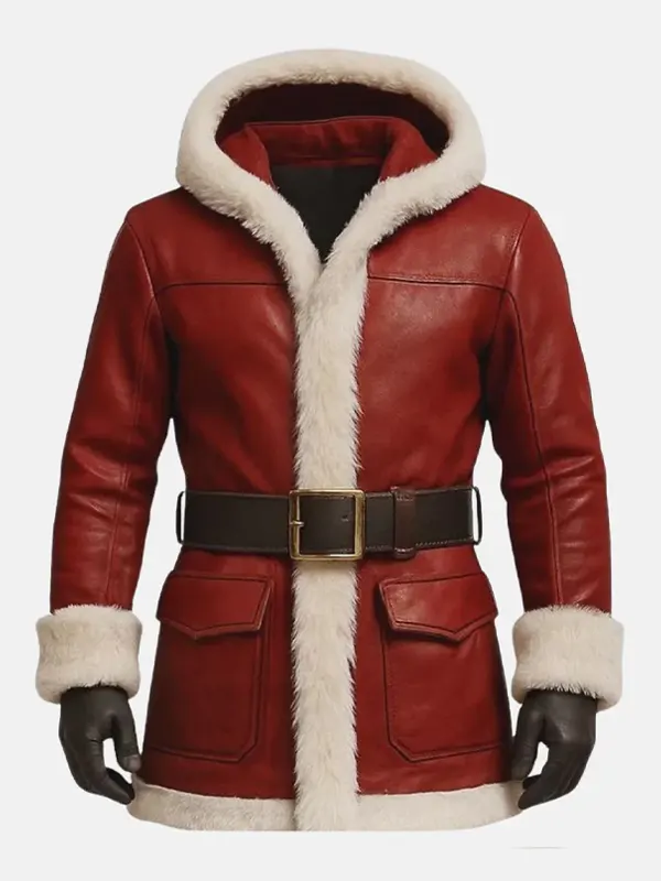 Men Santa Shearling Dark Red Jacket