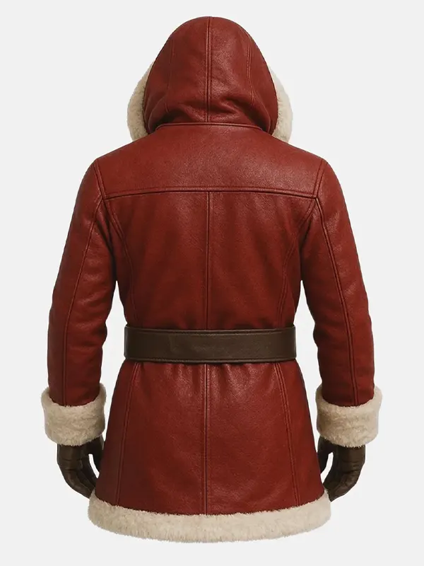 Men Santa Shearling Dark Red Jacket Back