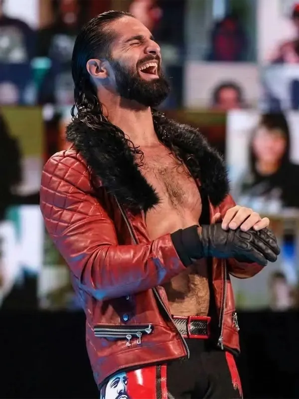 Men Seth Rollins Leather Red Jacket